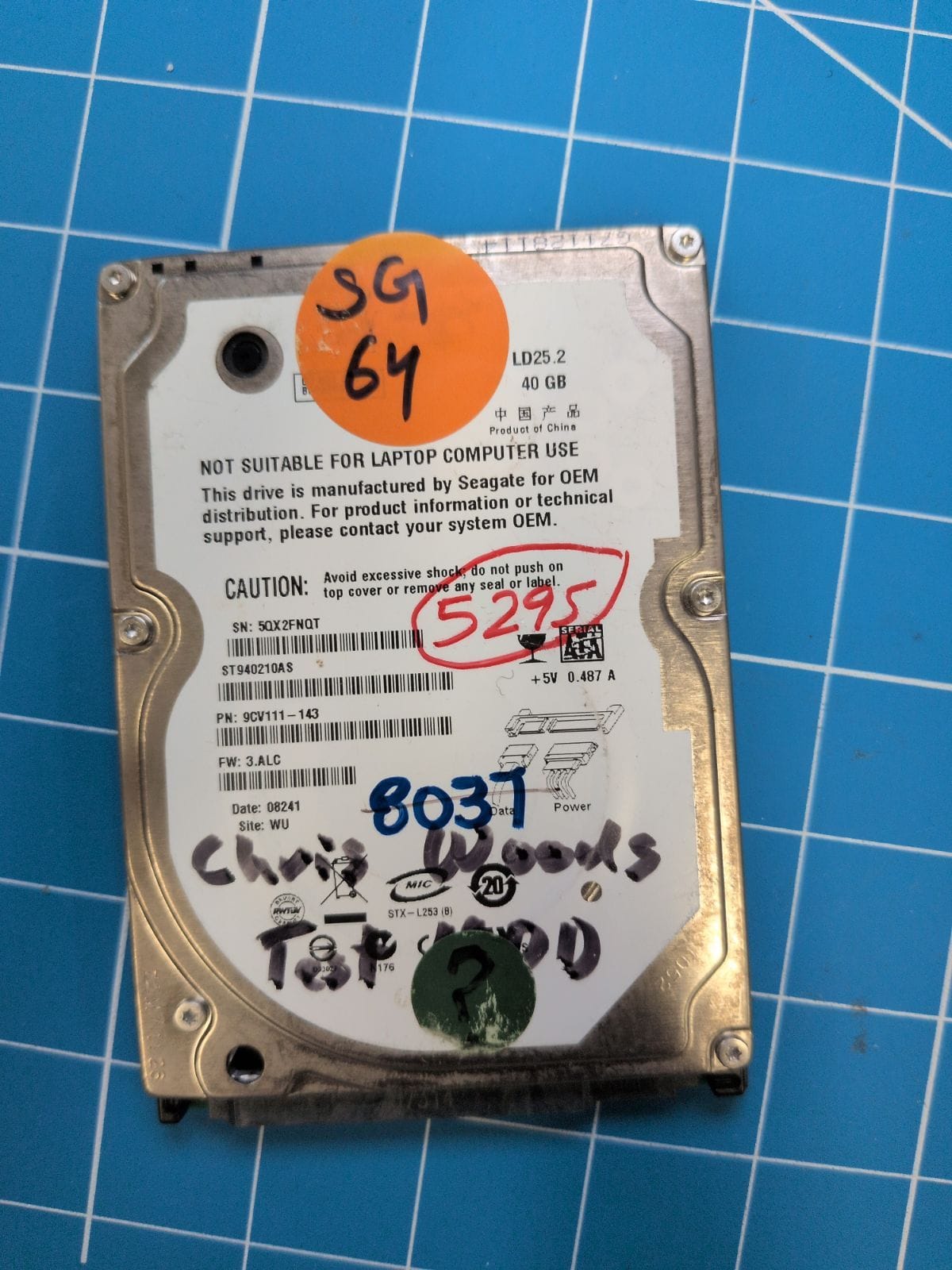 SG64 drive label (front)