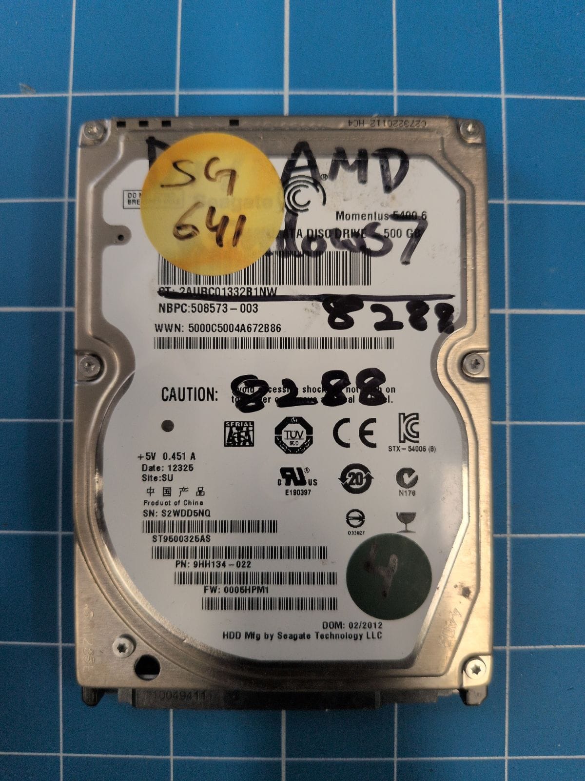 SG641 drive label (front)