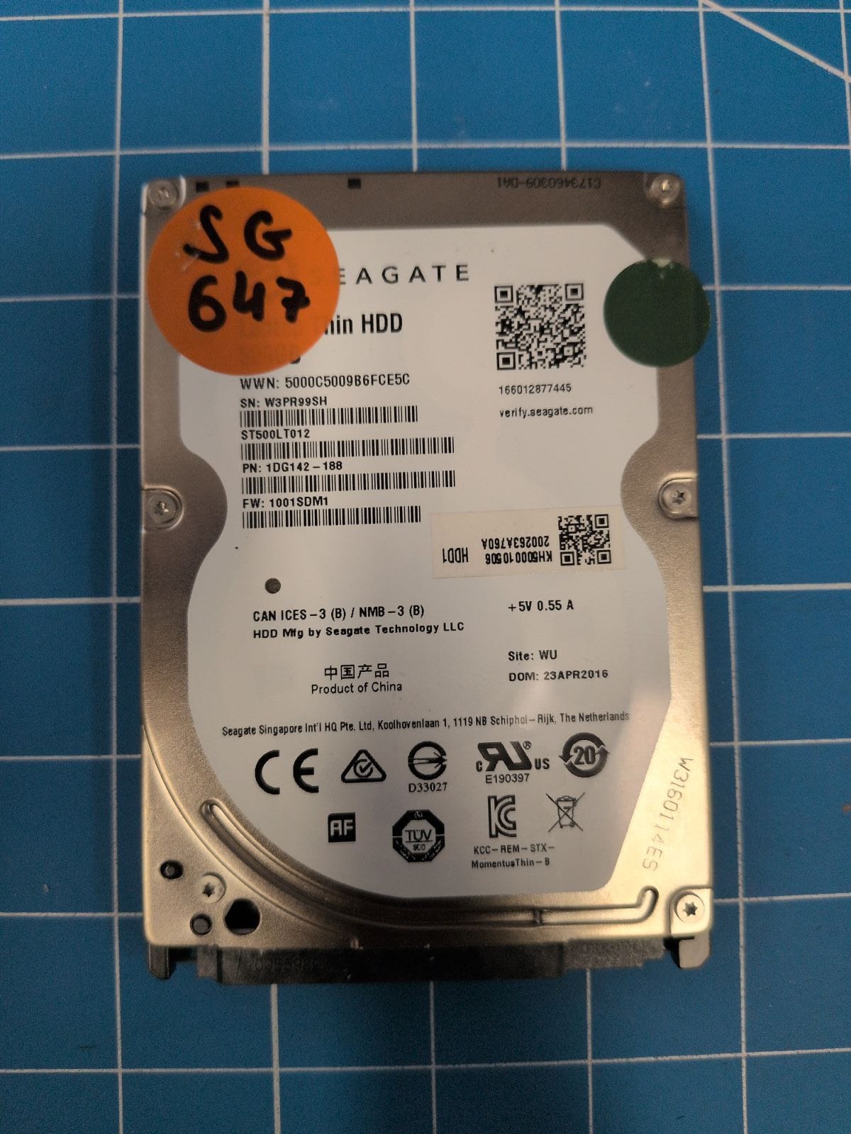 SG647 drive label (front)