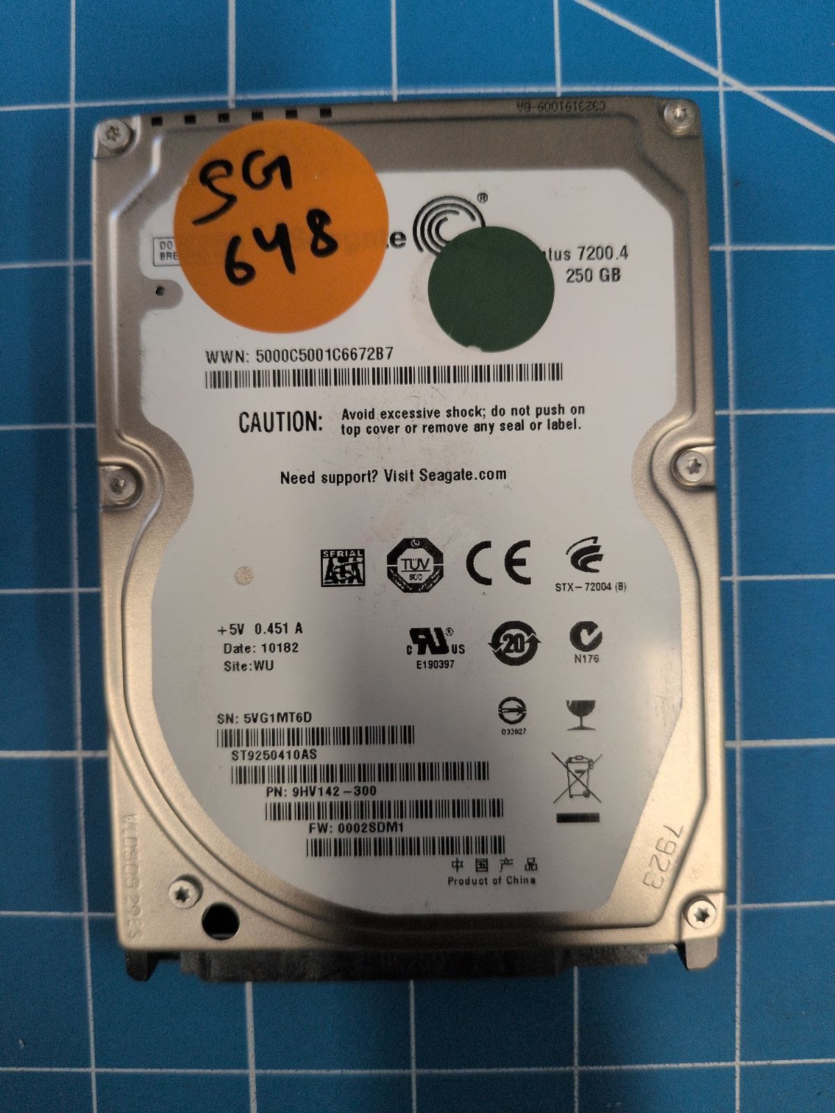 SG648 drive label (front)