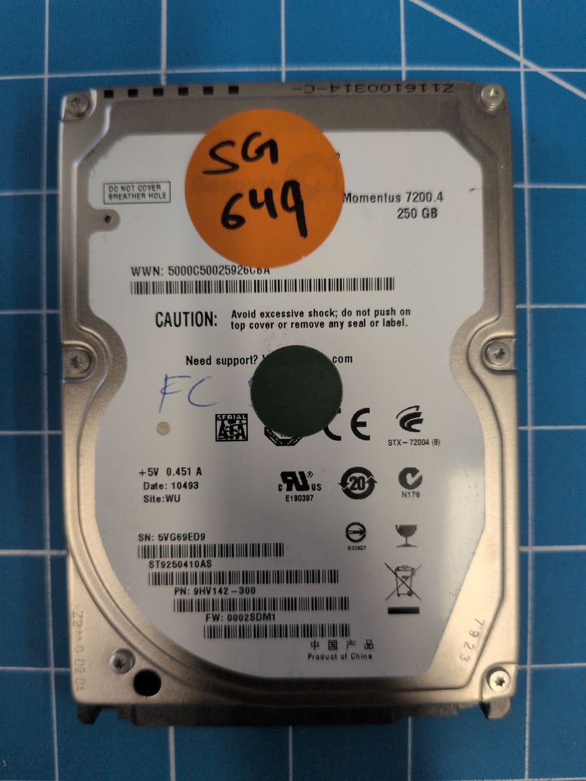 SG649 drive label (front)