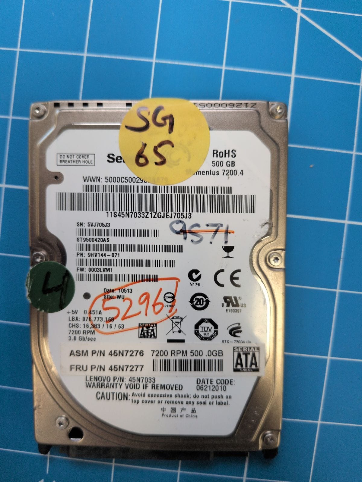 SG65 drive label (front)