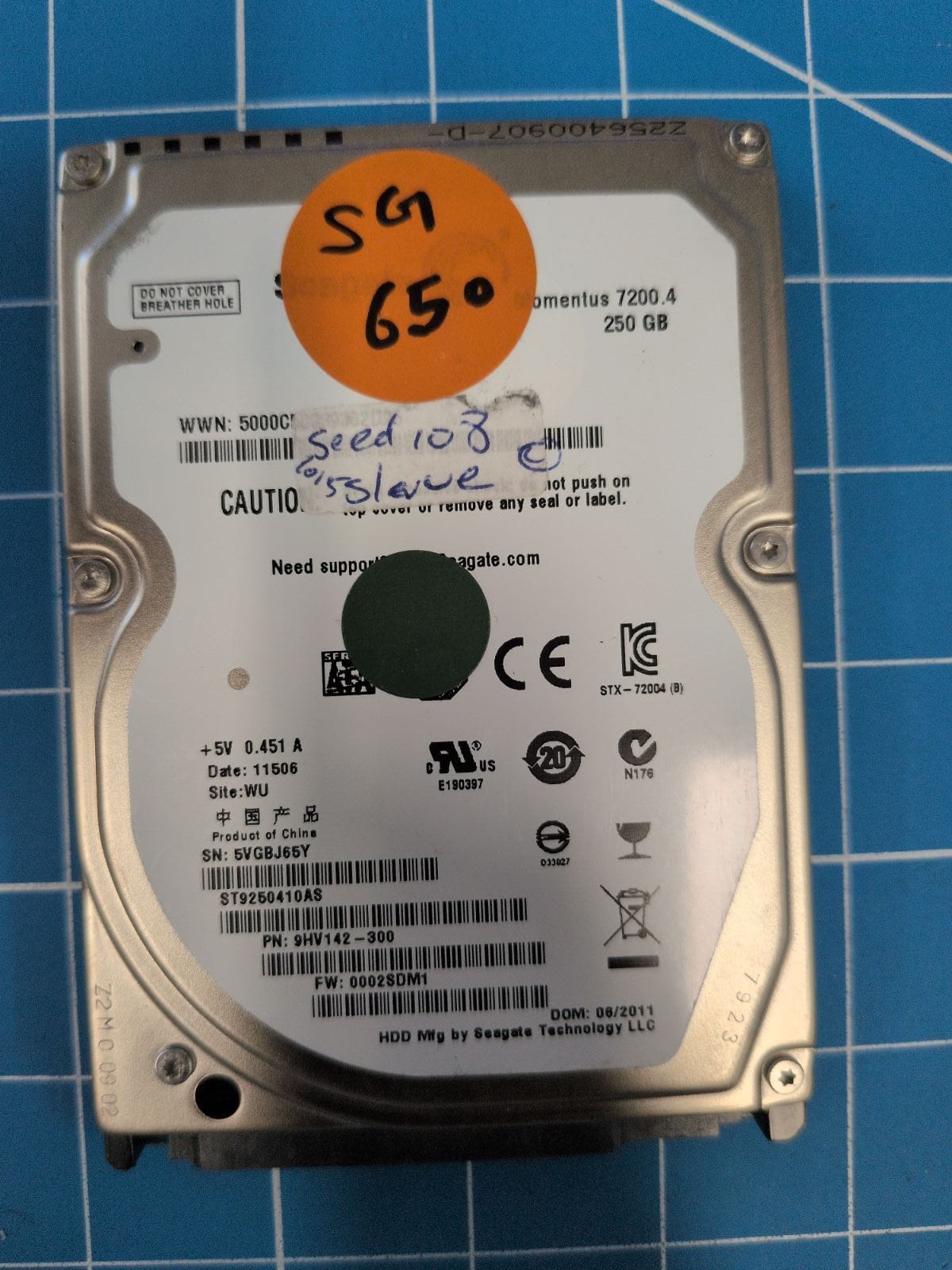 SG650 drive label (front)