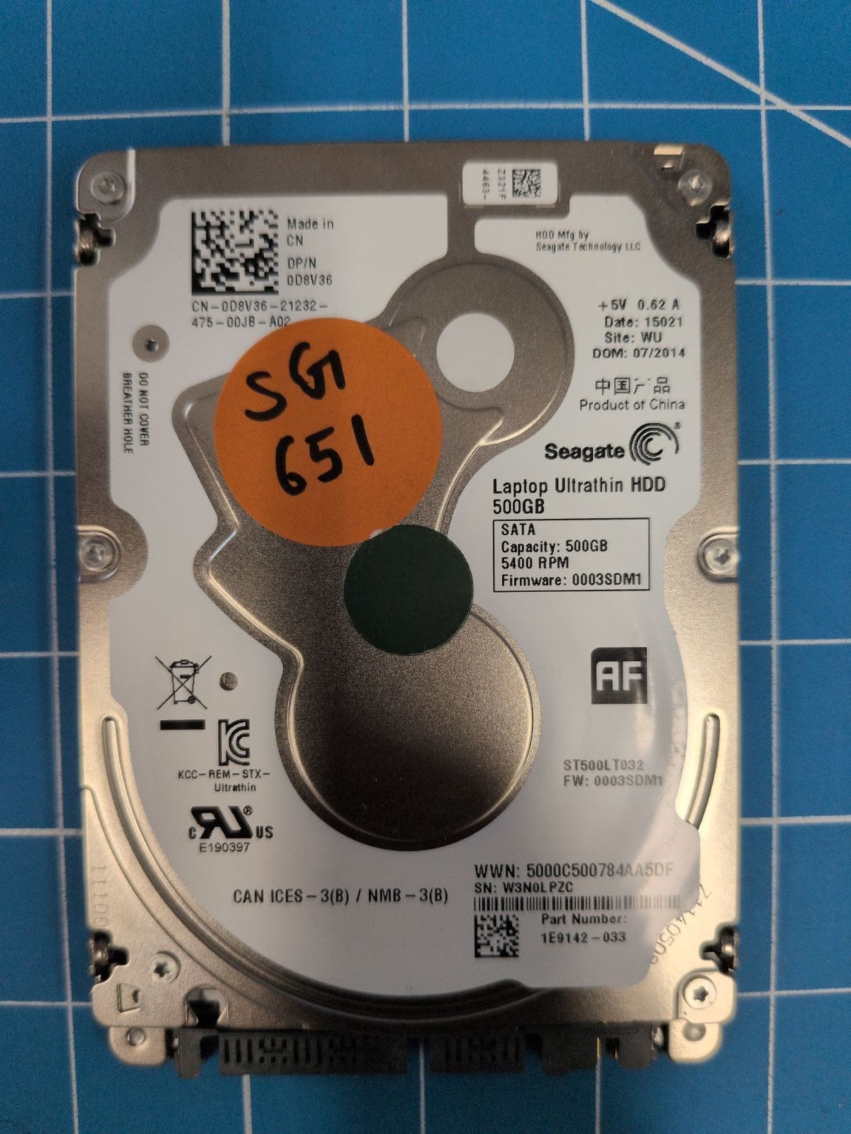 SG651 drive label (front)
