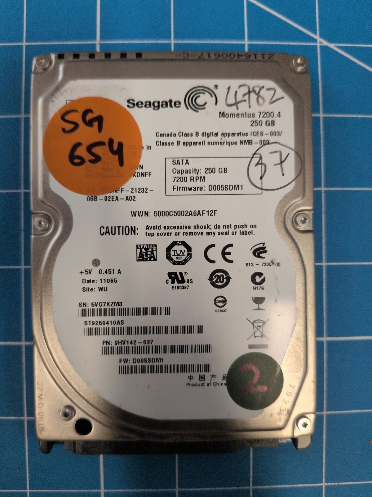 SG654 drive label (front)