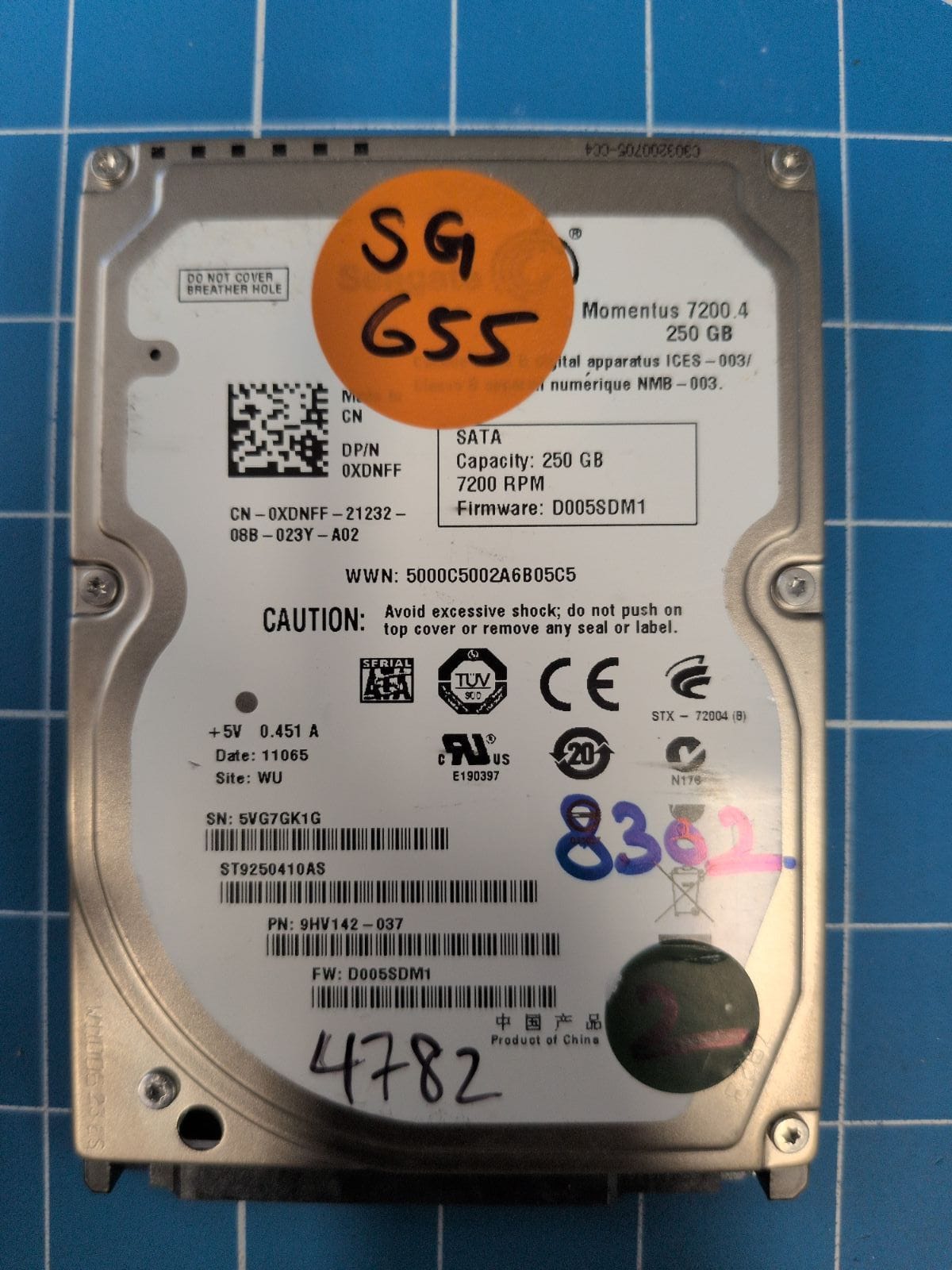 SG655 drive label (front)
