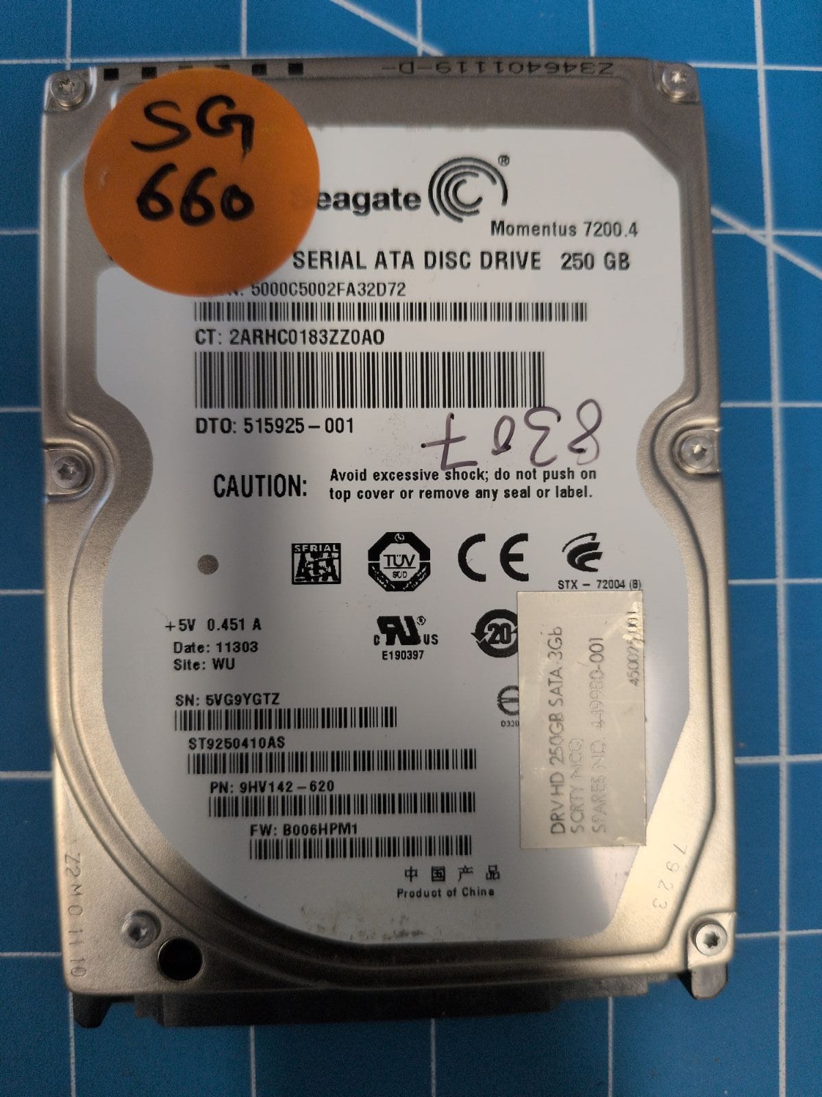 SG660 drive label (front)