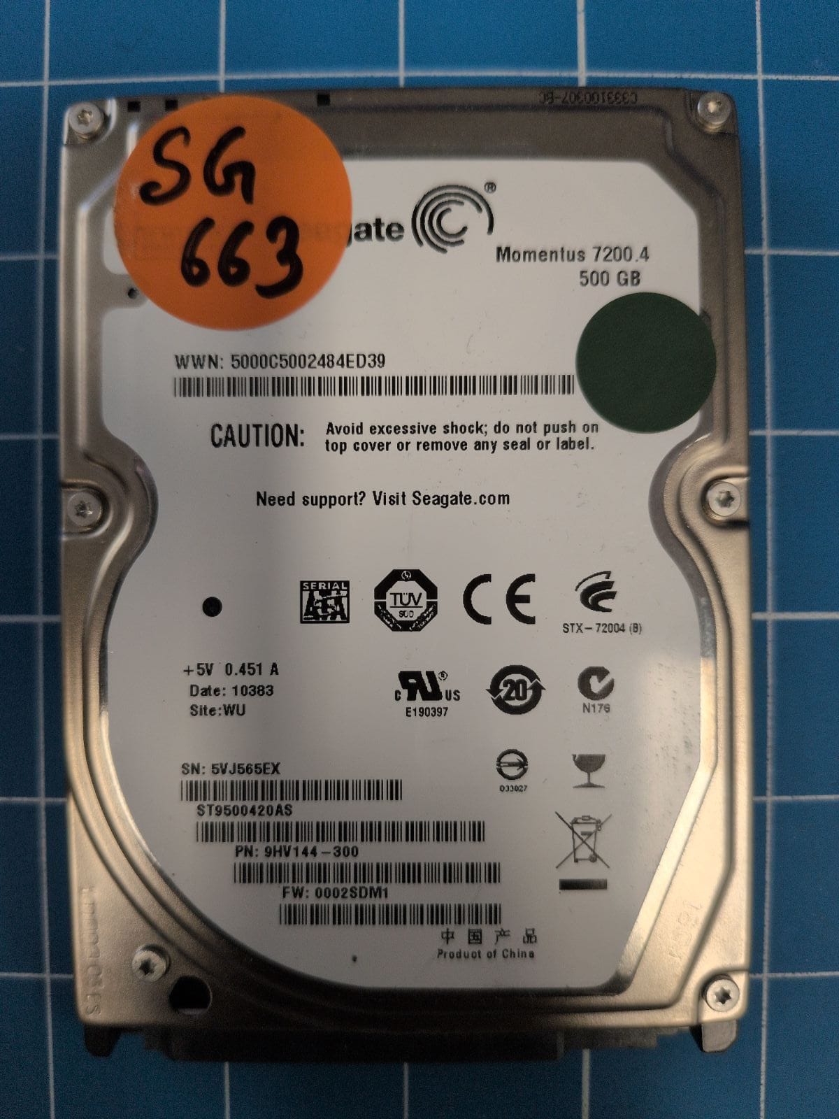 SG663 drive label (front)