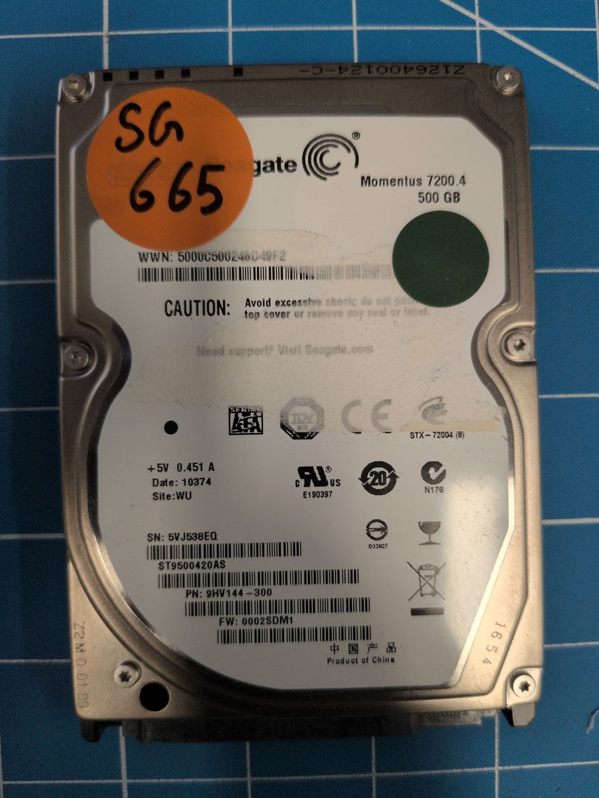 SG665 drive label (front)