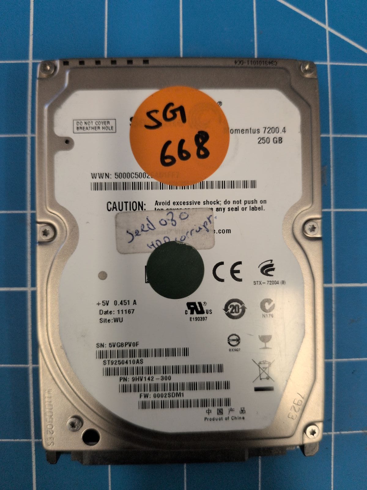 SG668 drive label (front)