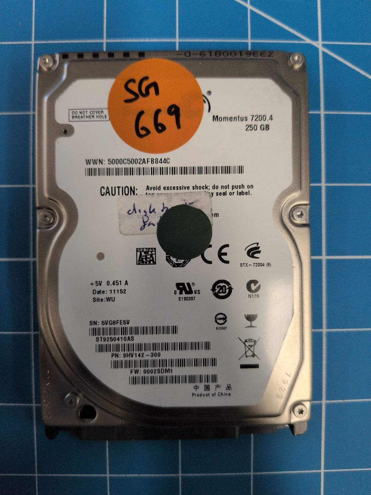 SG669 drive label (front)