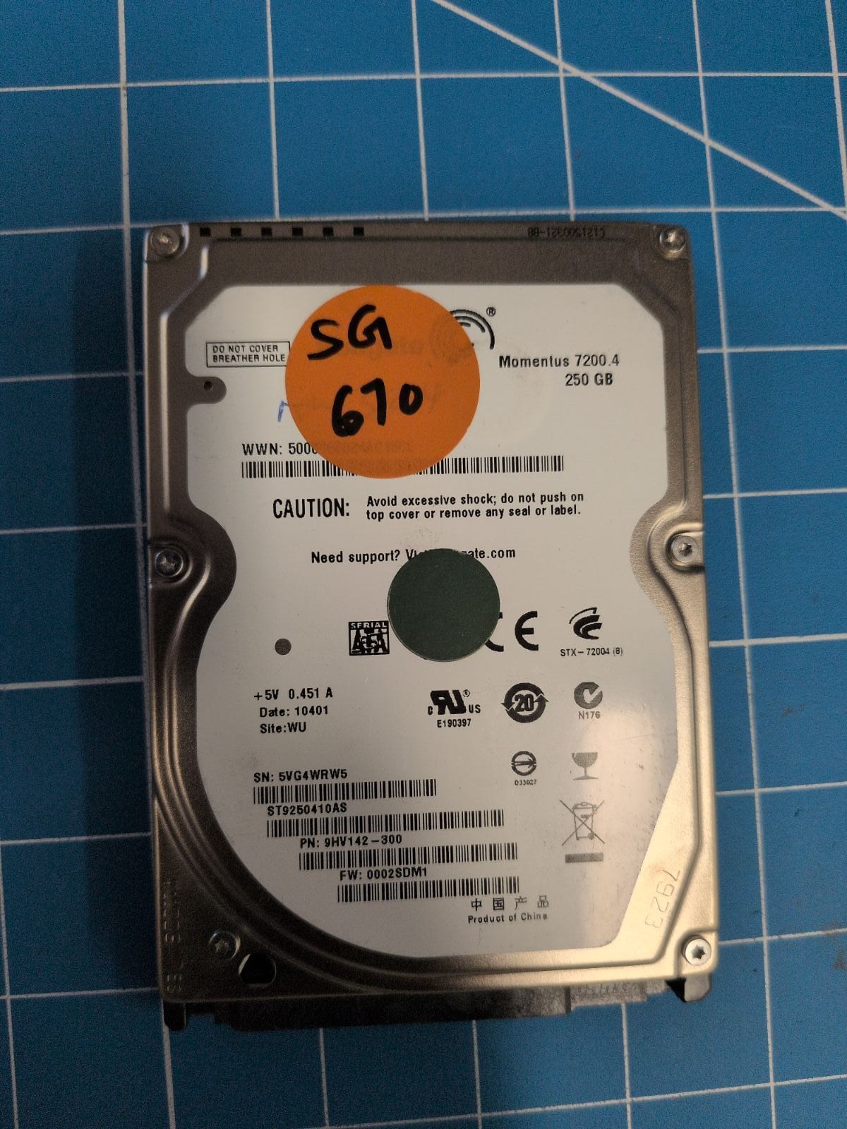 SG670 drive label (front)