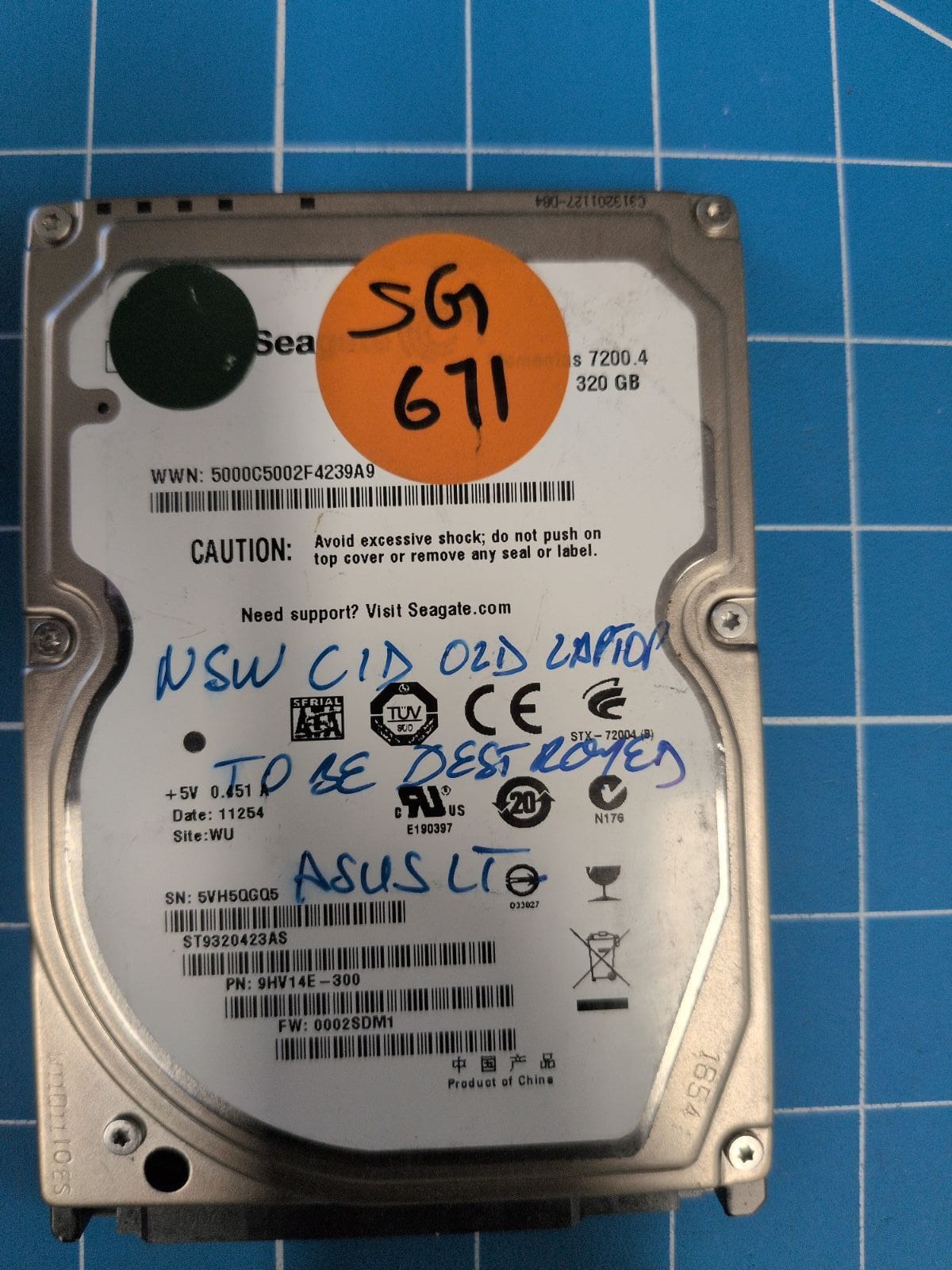 SG671 drive label (front)