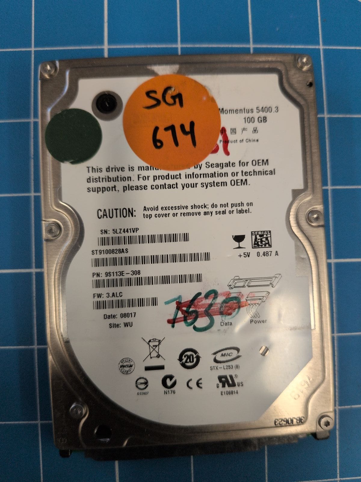 SG674 drive label (front)