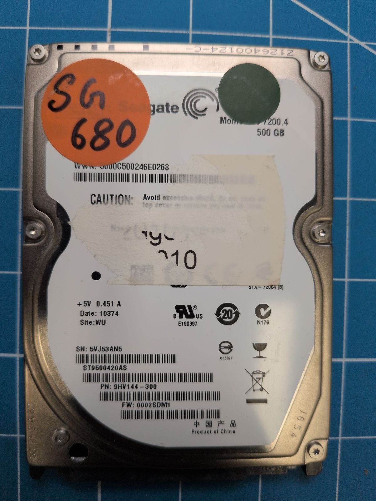 SG680 drive label (front)