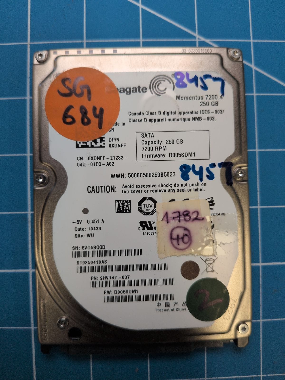 SG684 drive label (front)