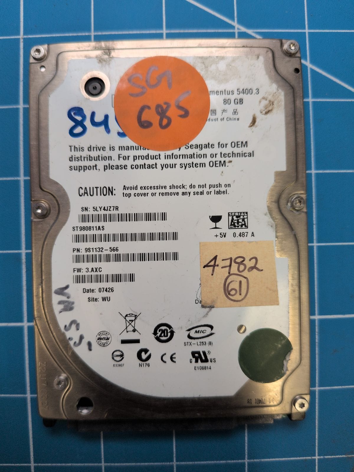 SG685 drive label (front)