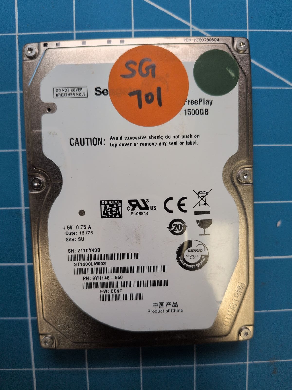 SG701 drive label (front)