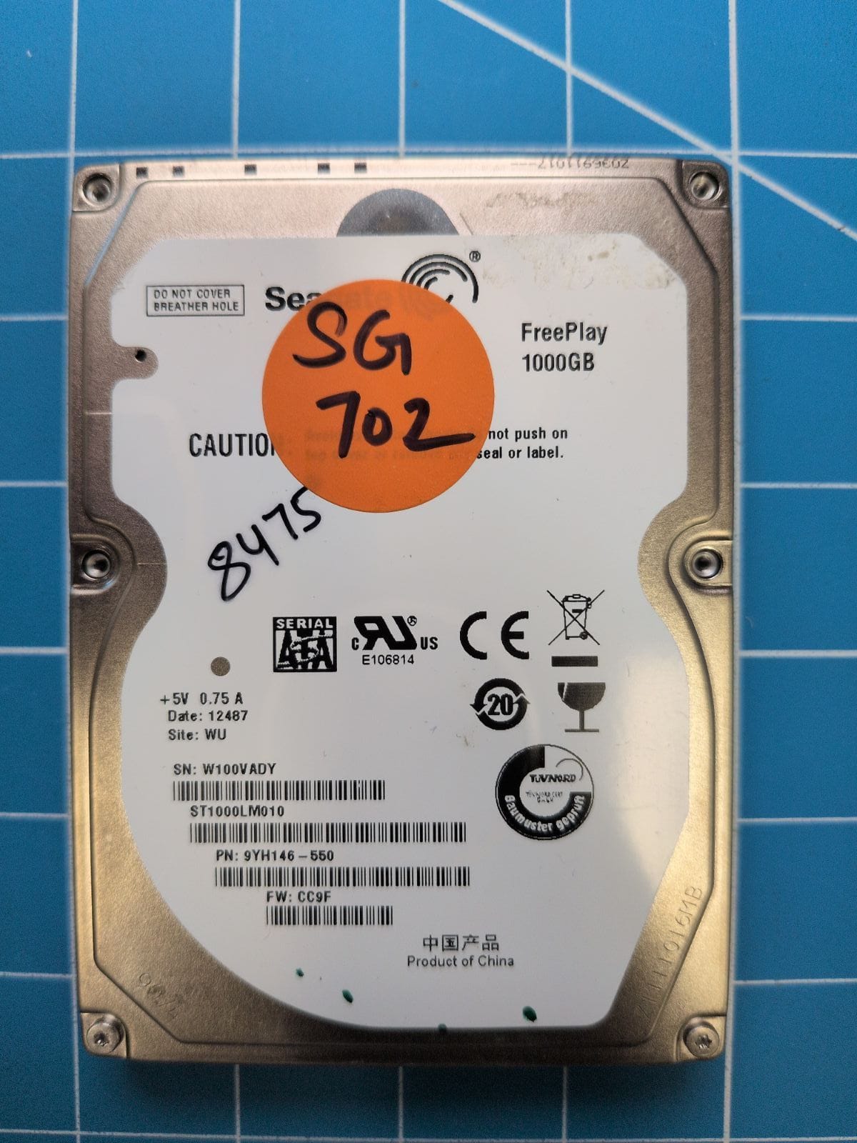 SG702 drive label (front)