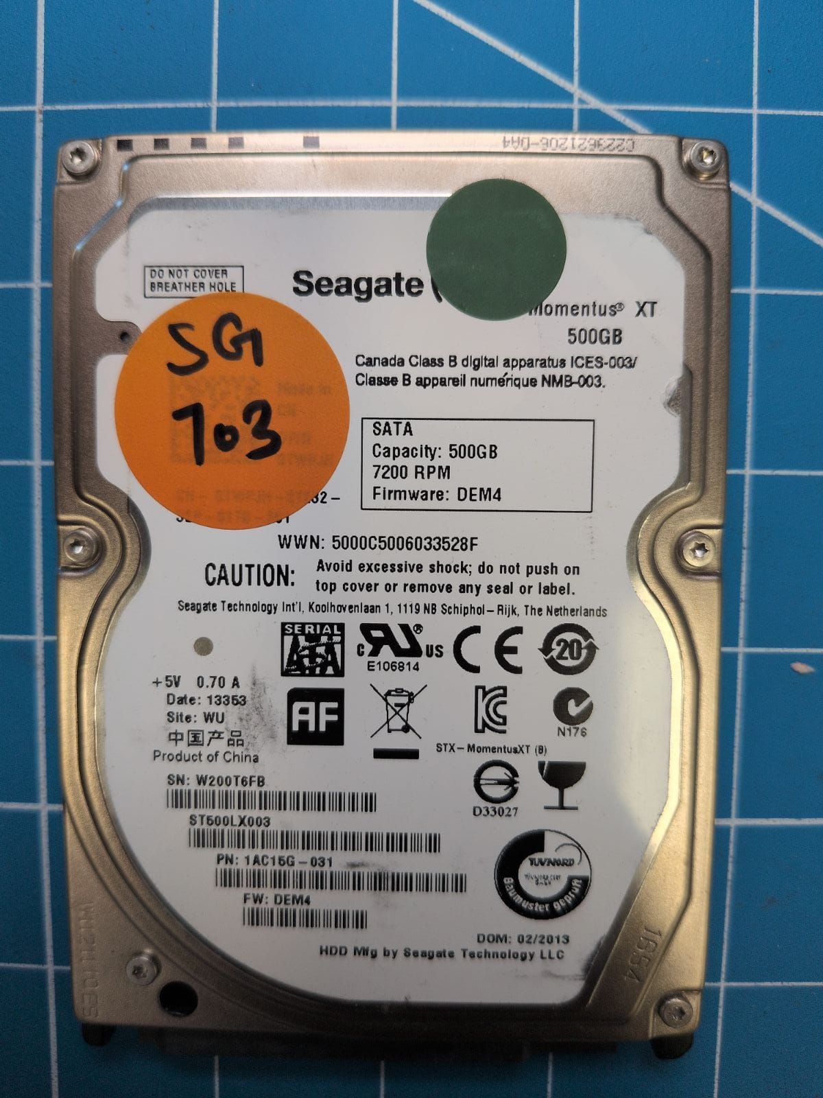 SG703 drive label (front)