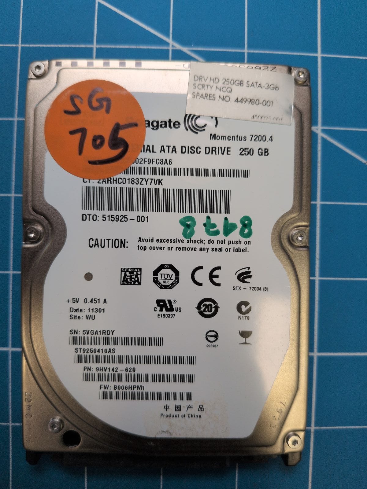 SG705 drive label (front)