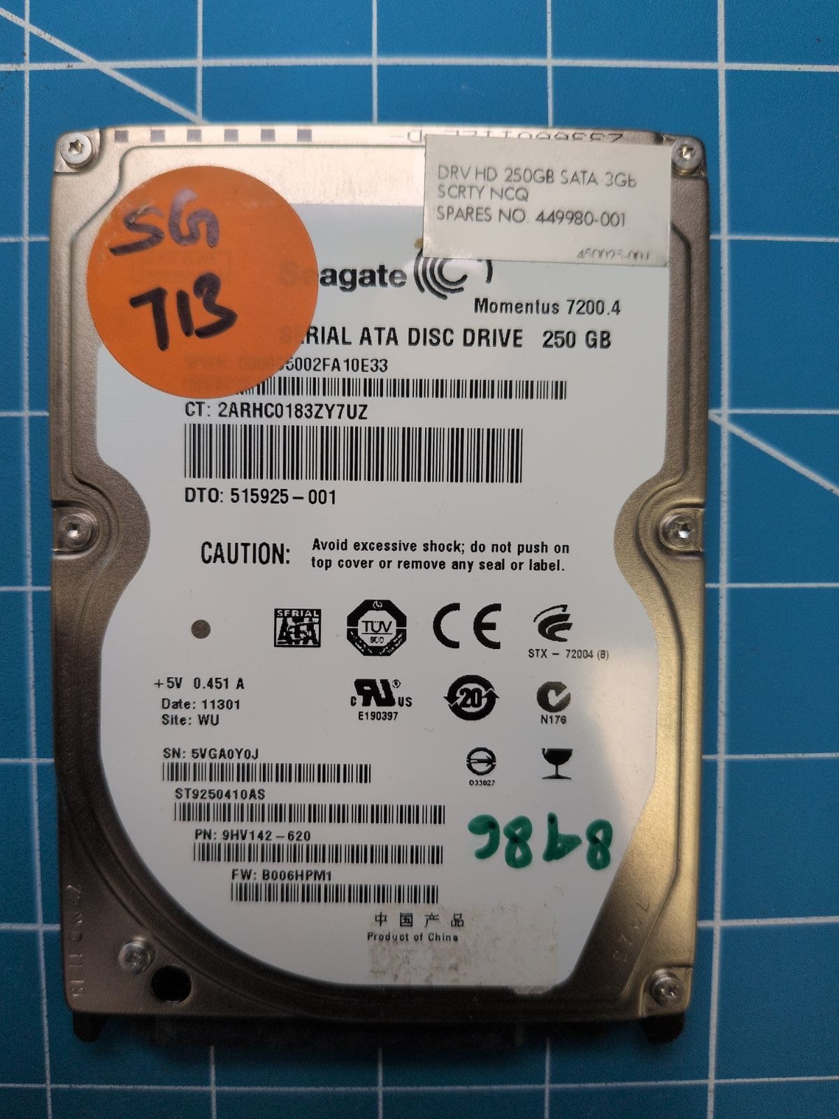 SG713 drive label (front)