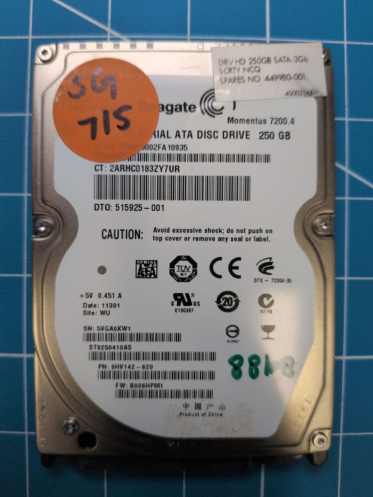 SG715 drive label (front)