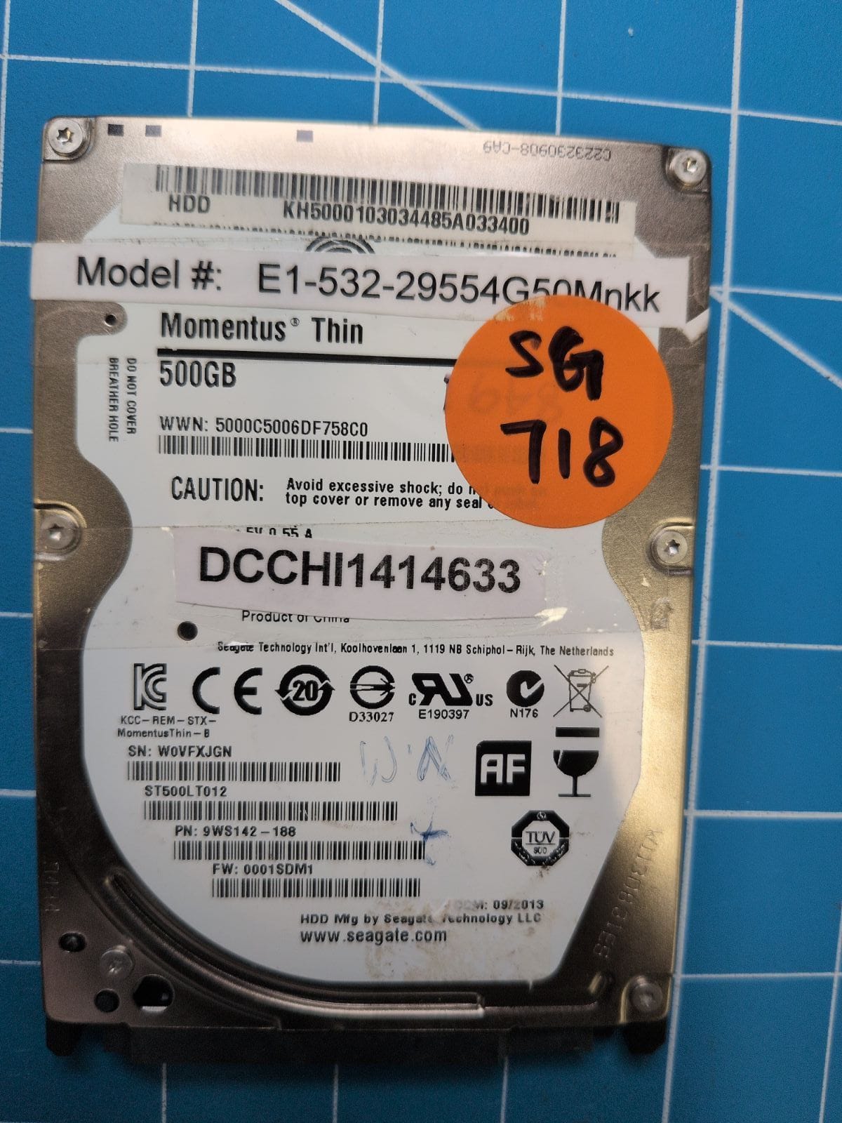 SG718 drive label (front)