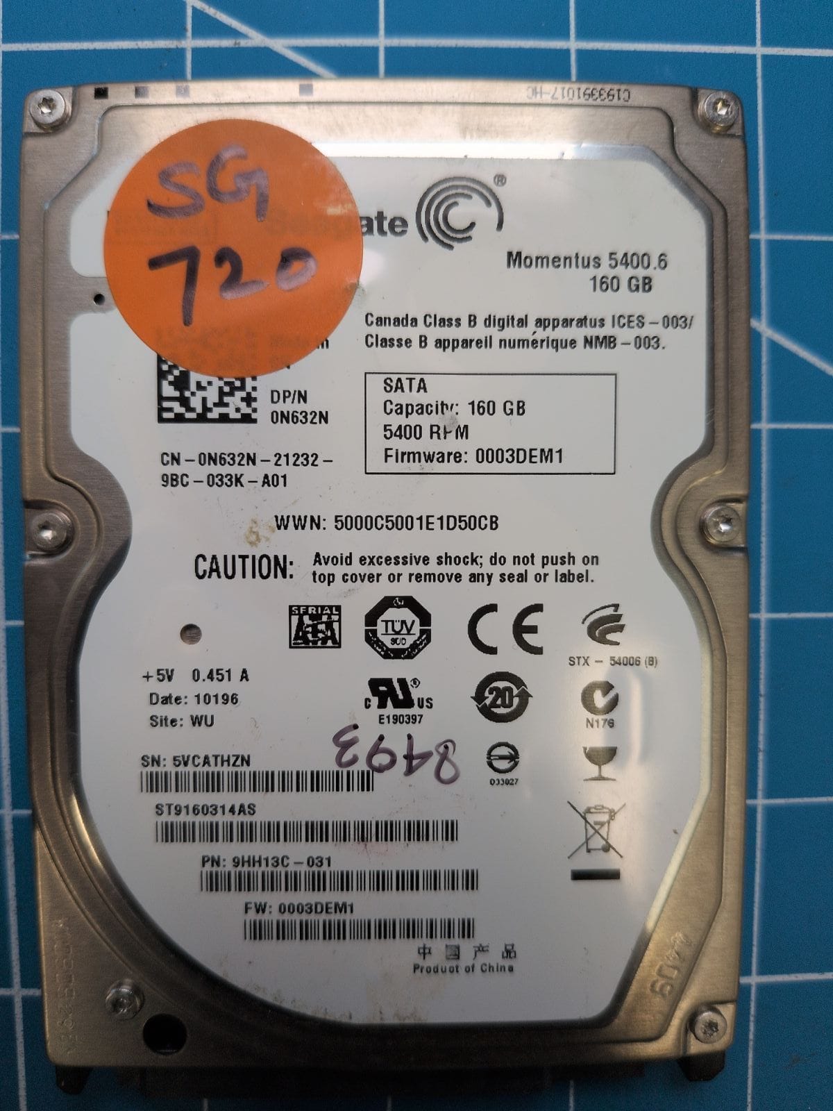 SG720 drive label (front)
