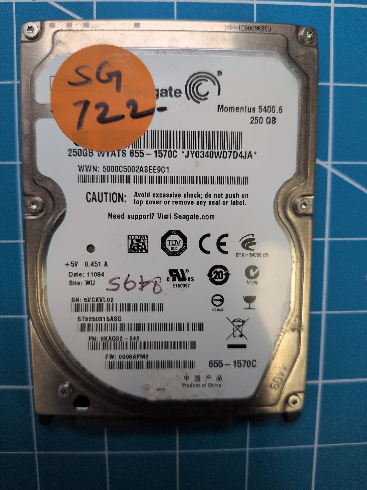 SG722 drive label (front)