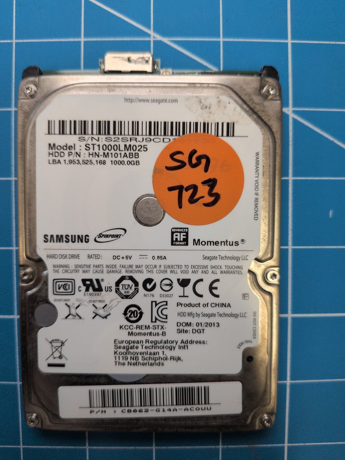 SG723 drive label (front)