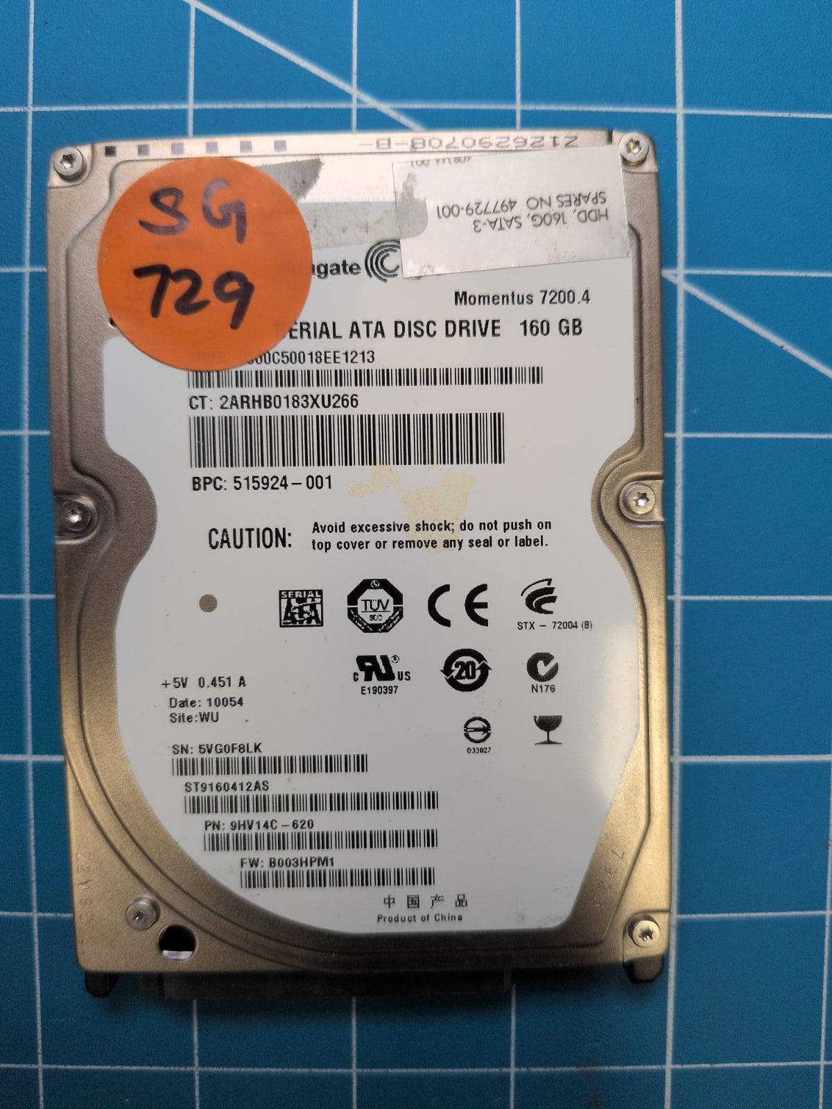 SG729 drive label (front)