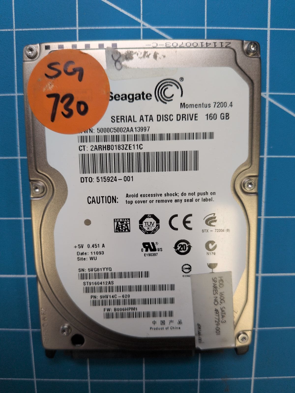 SG730 drive label (front)