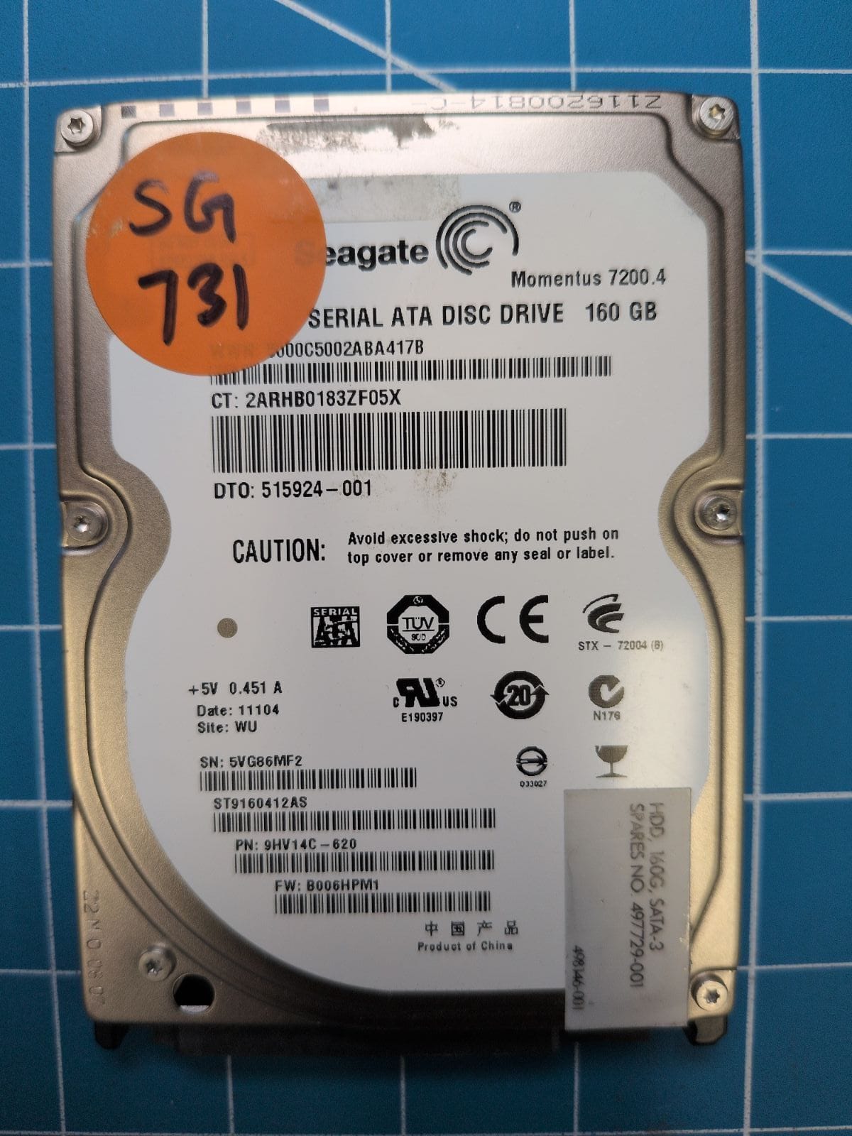 SG731 drive label (front)