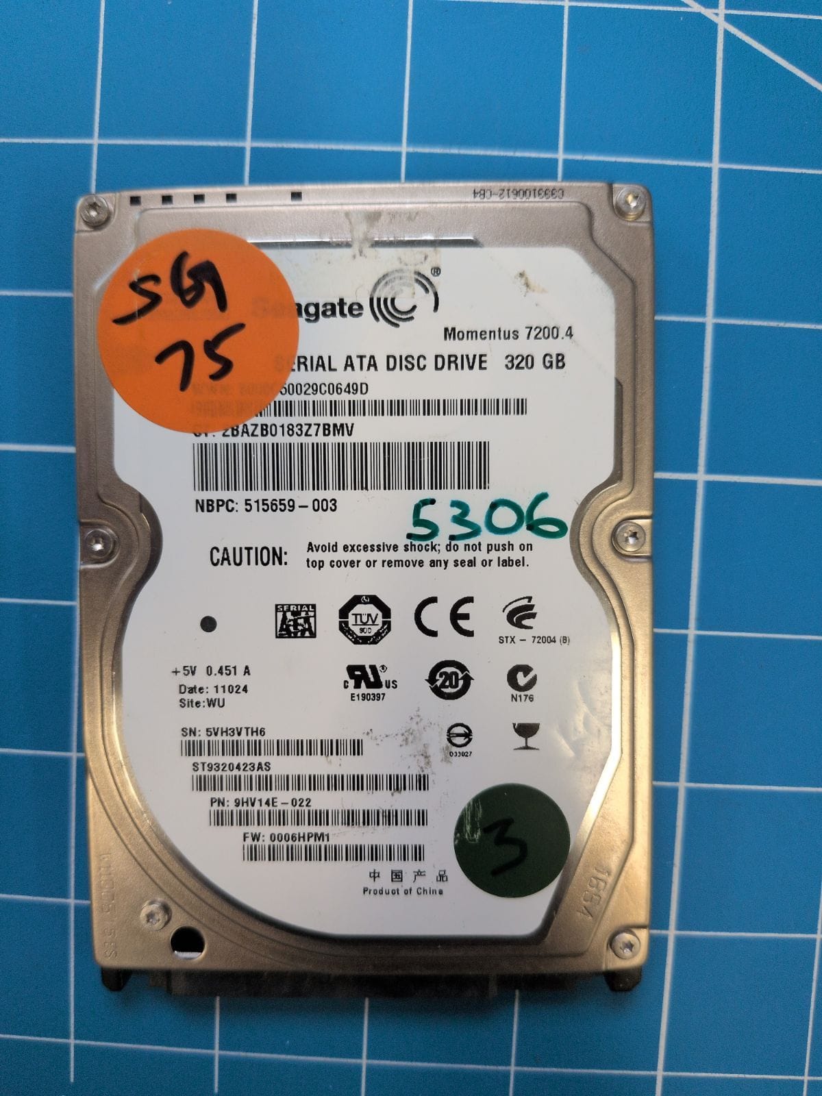 SG75 drive label (front)