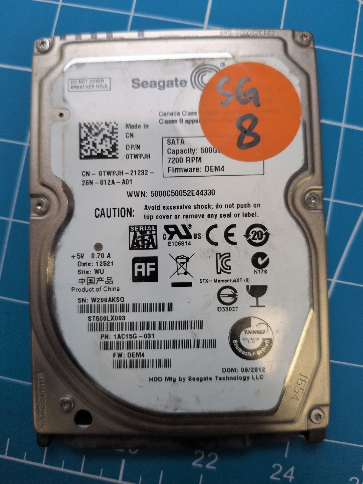 SG8 drive label (front)