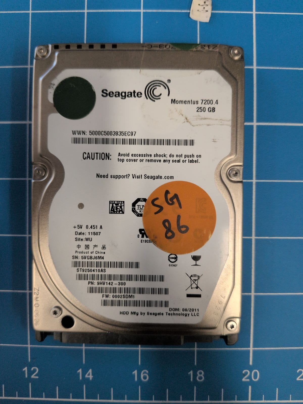 SG86 drive label (front)