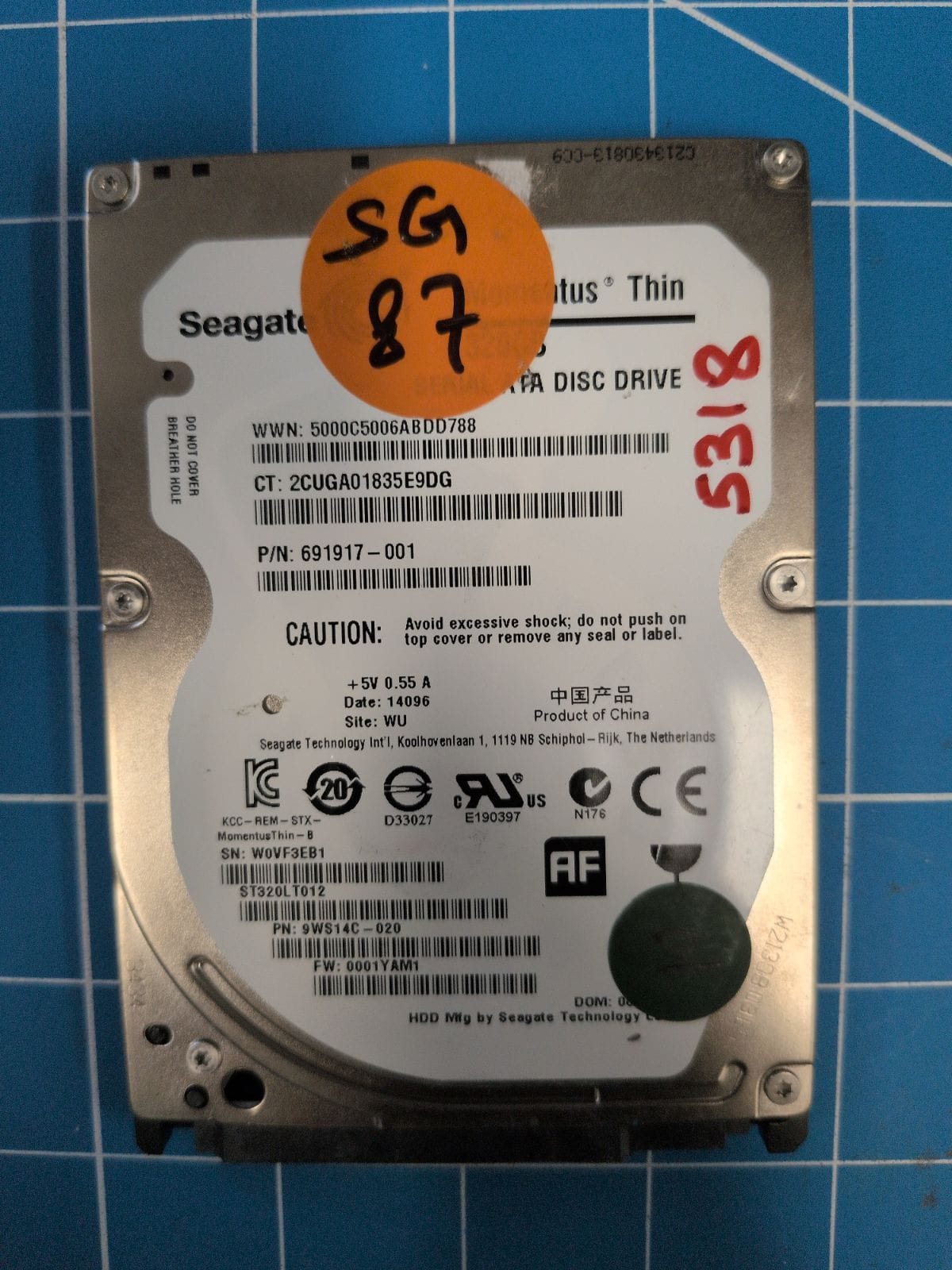 SG87 drive label (front)