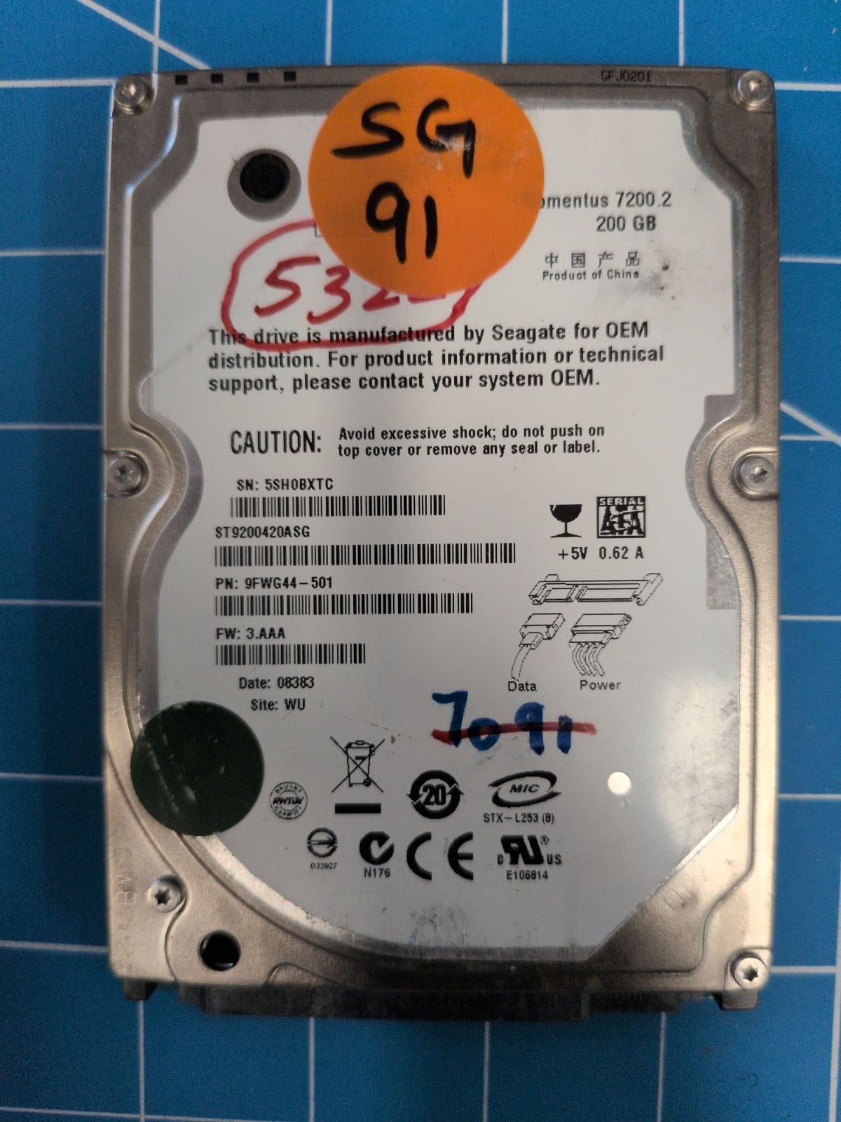 SG91 drive label (front)