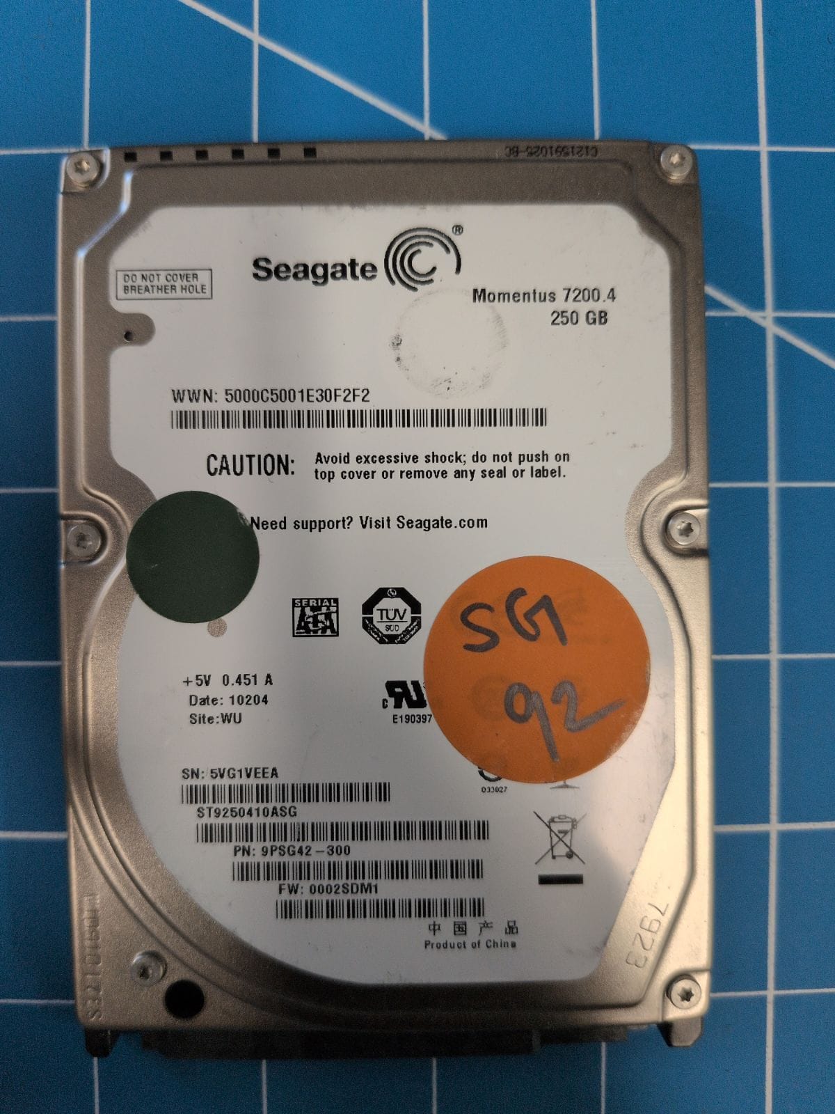 SG92 drive label (front)