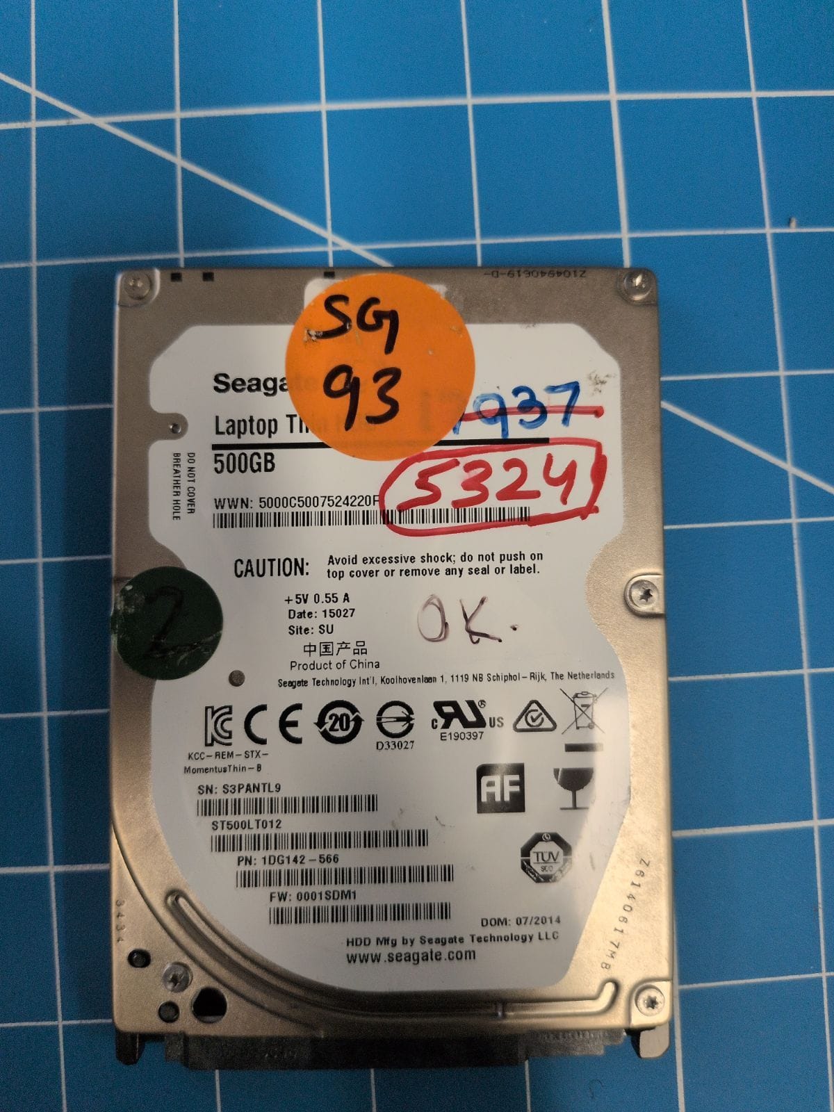 SG93 drive label (front)