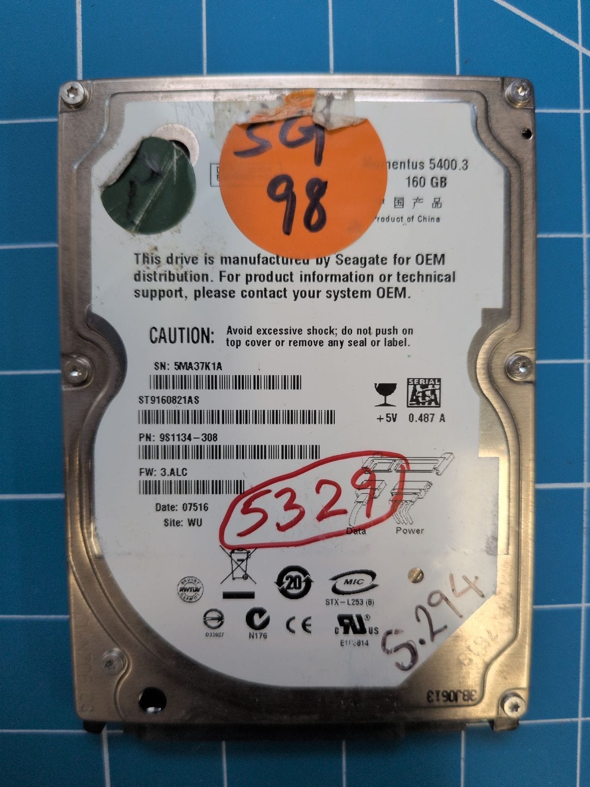 SG98 drive label (front)
