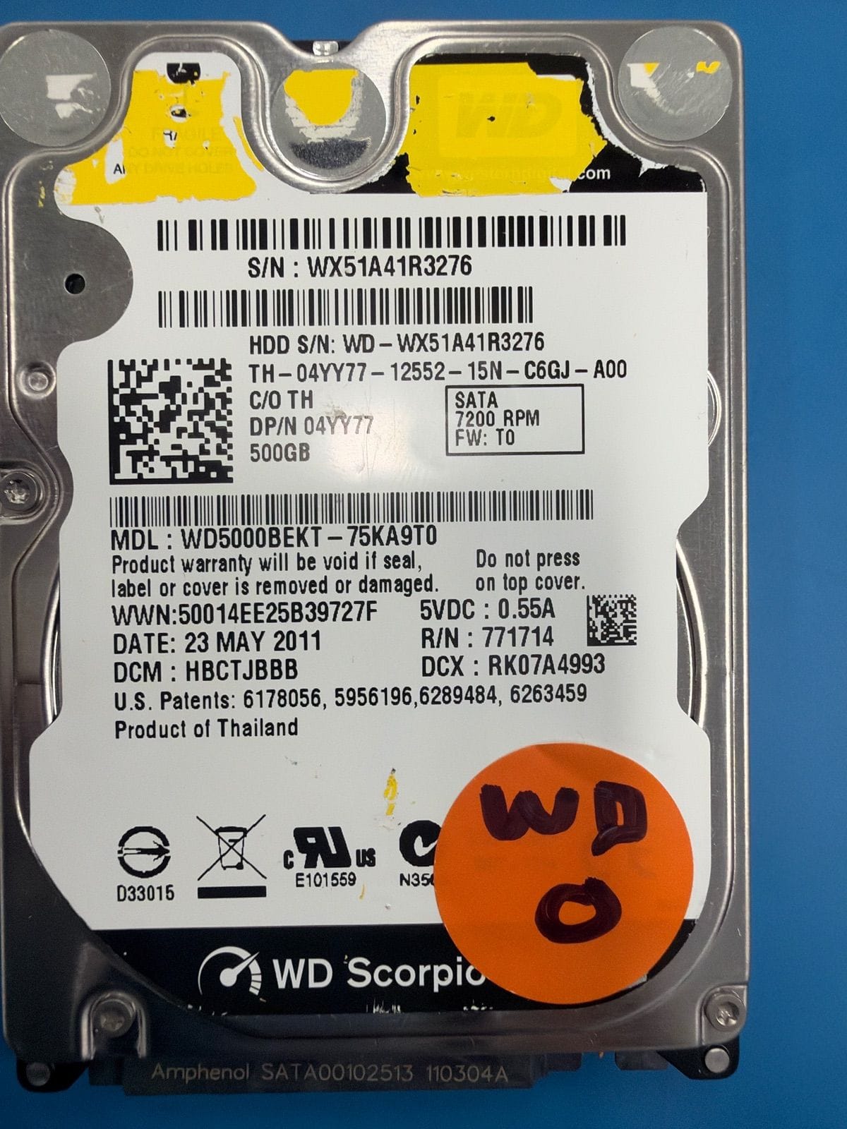 WD0 drive label (front)