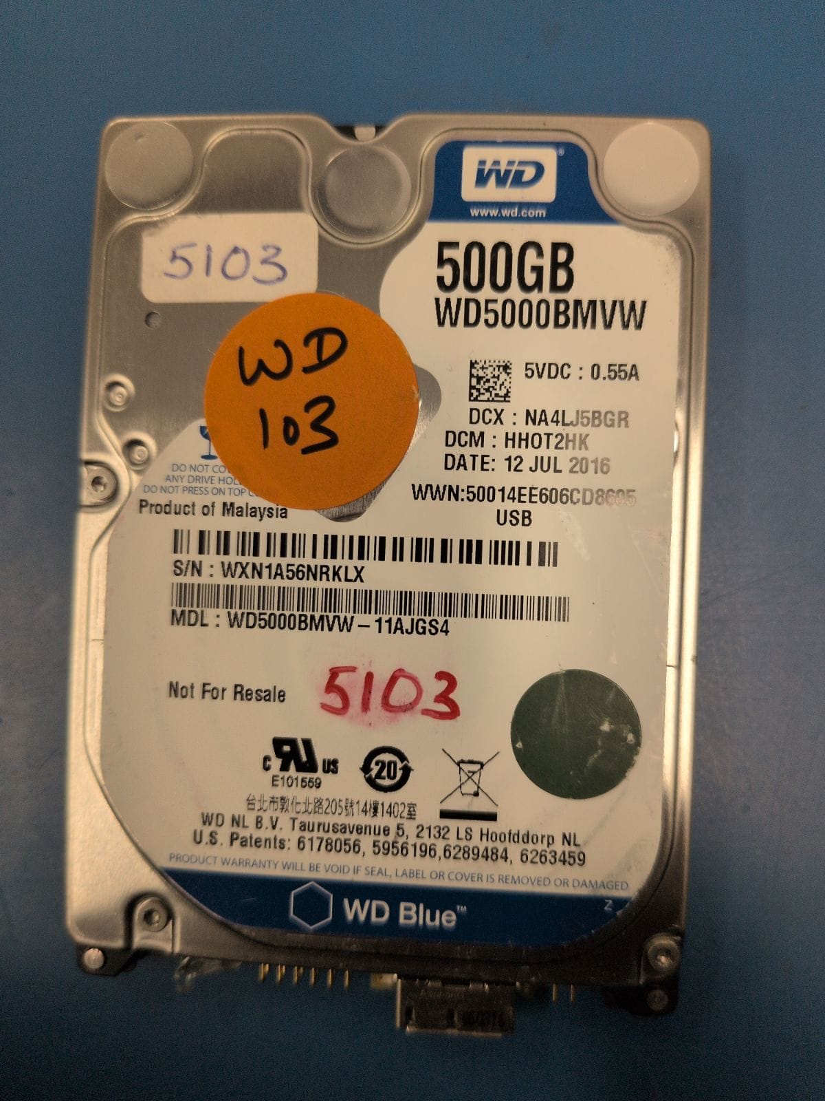 WD103 drive label (front)