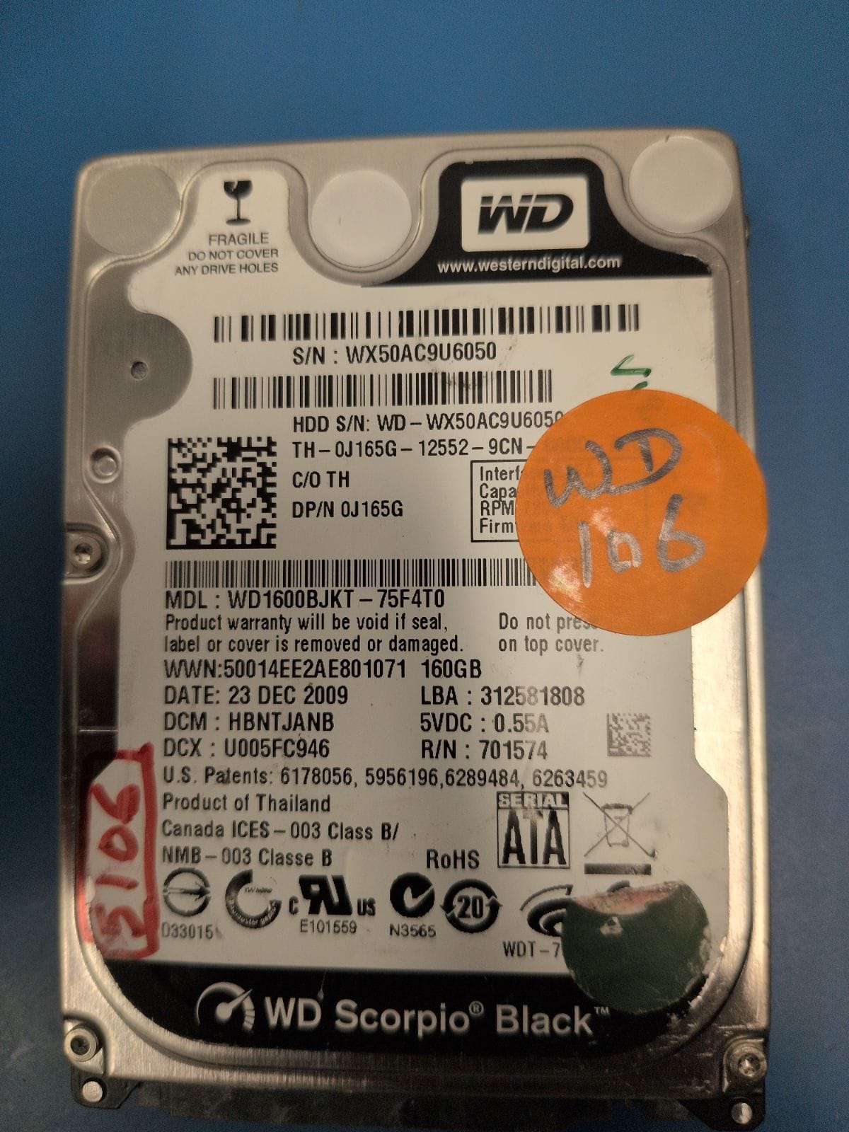 WD106 drive label (front)