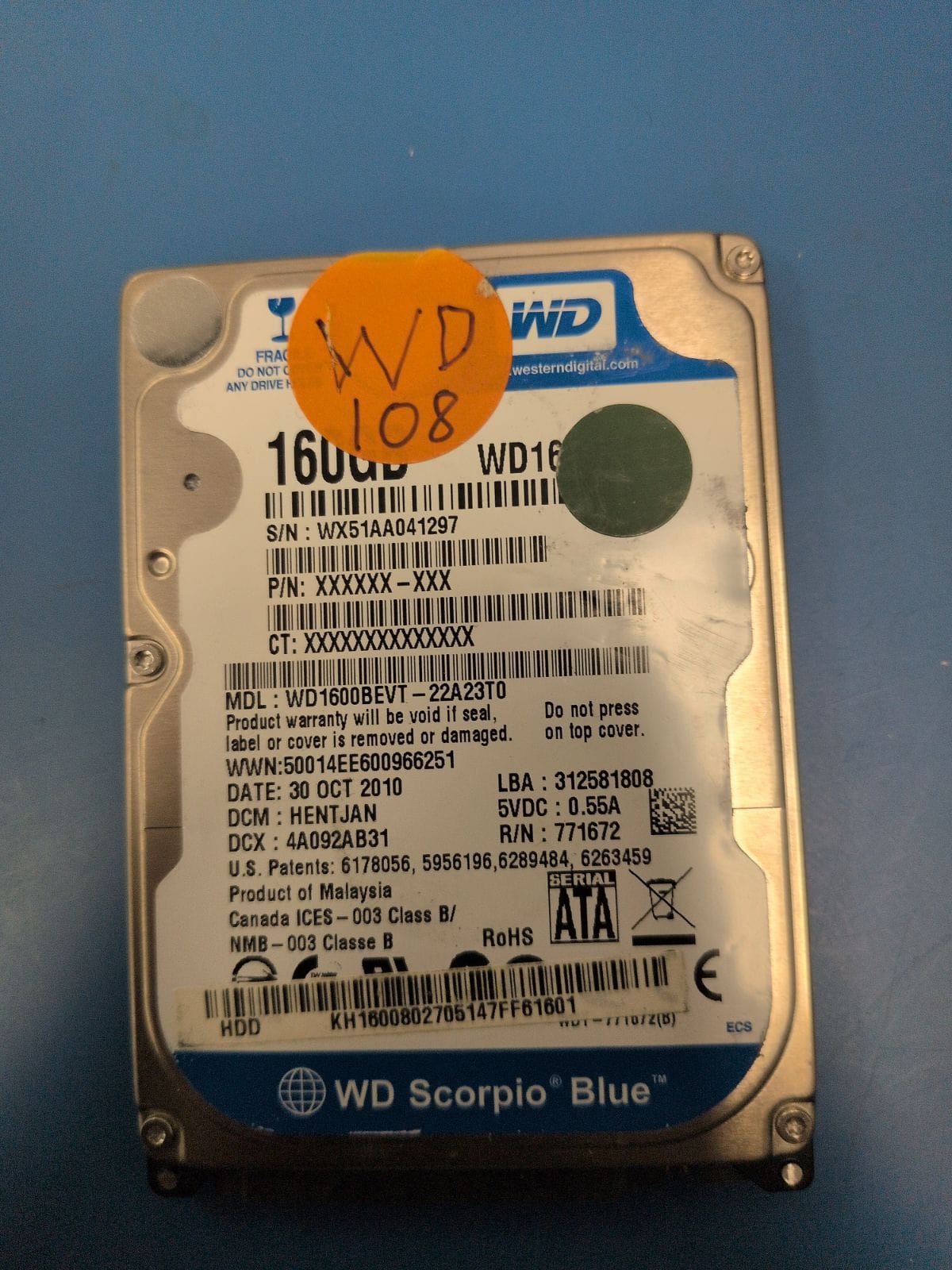 WD108 drive label (front)