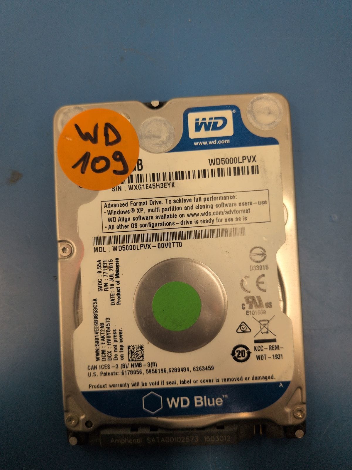 WD109 drive label (front)