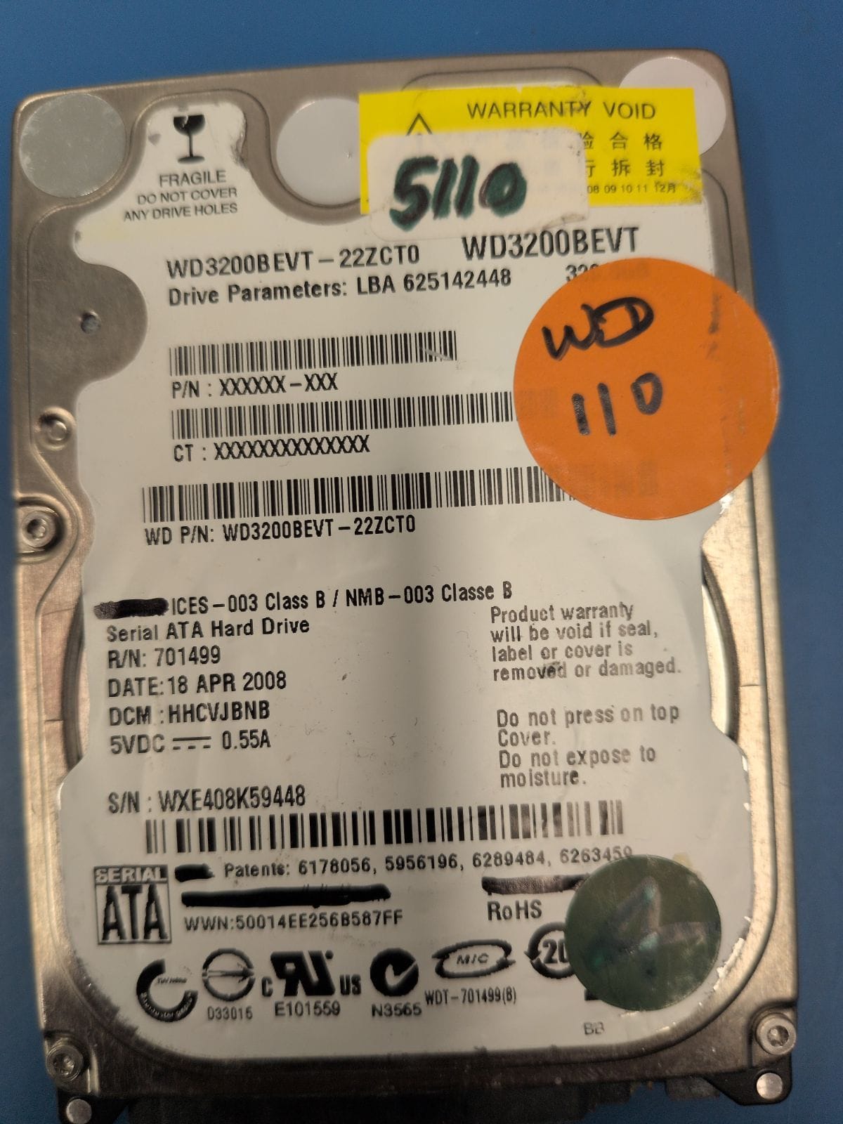 WD110 drive label (front)