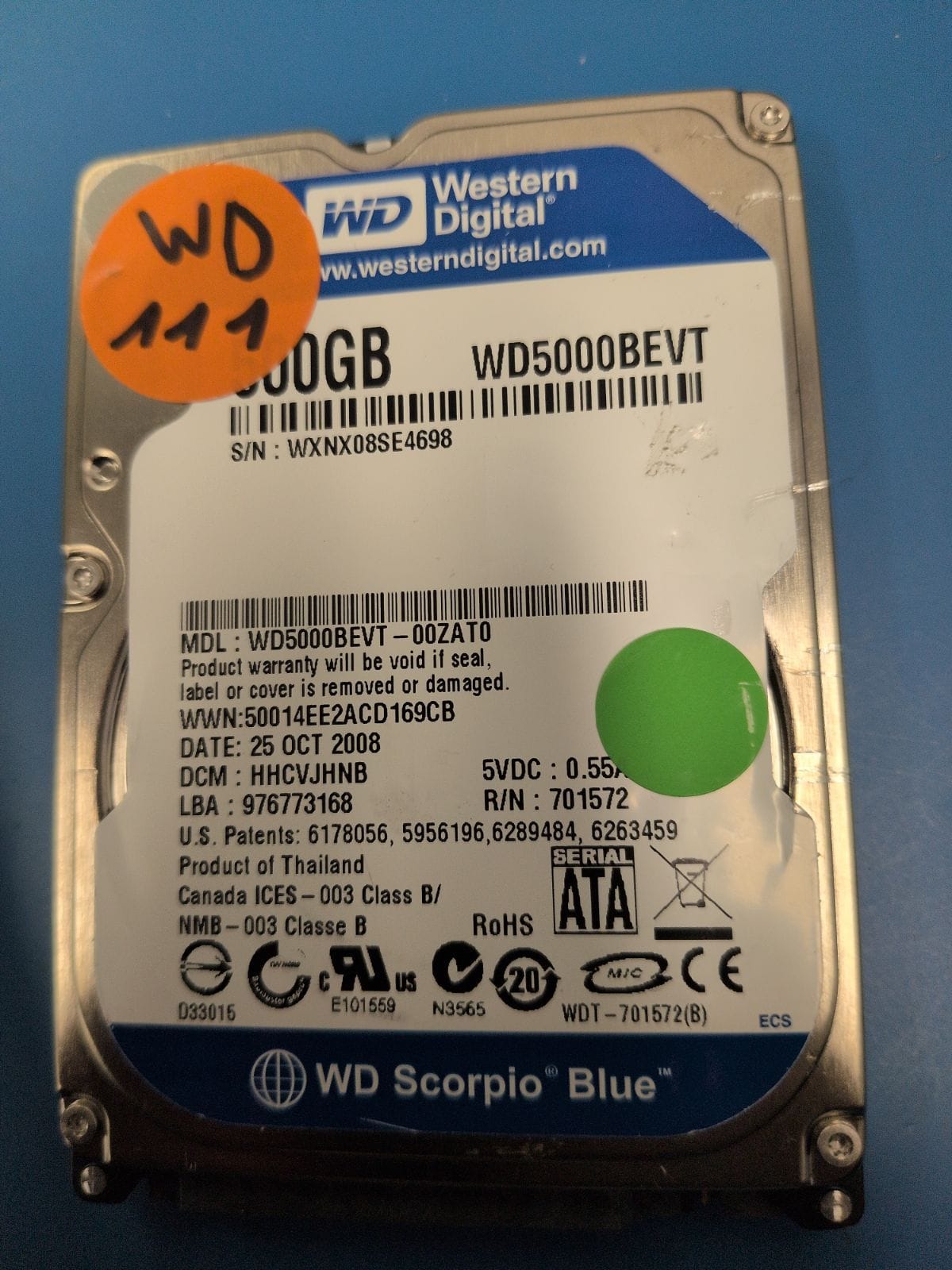 WD111 drive label (front)