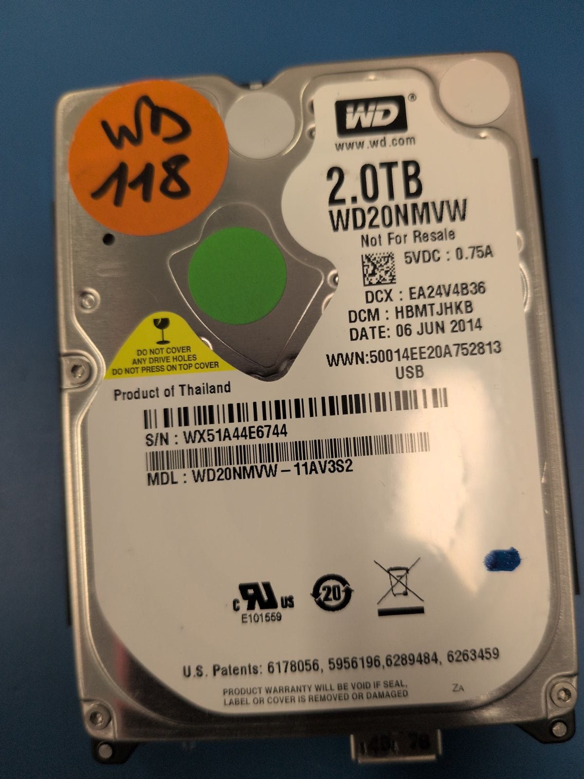 WD118 drive label (front)